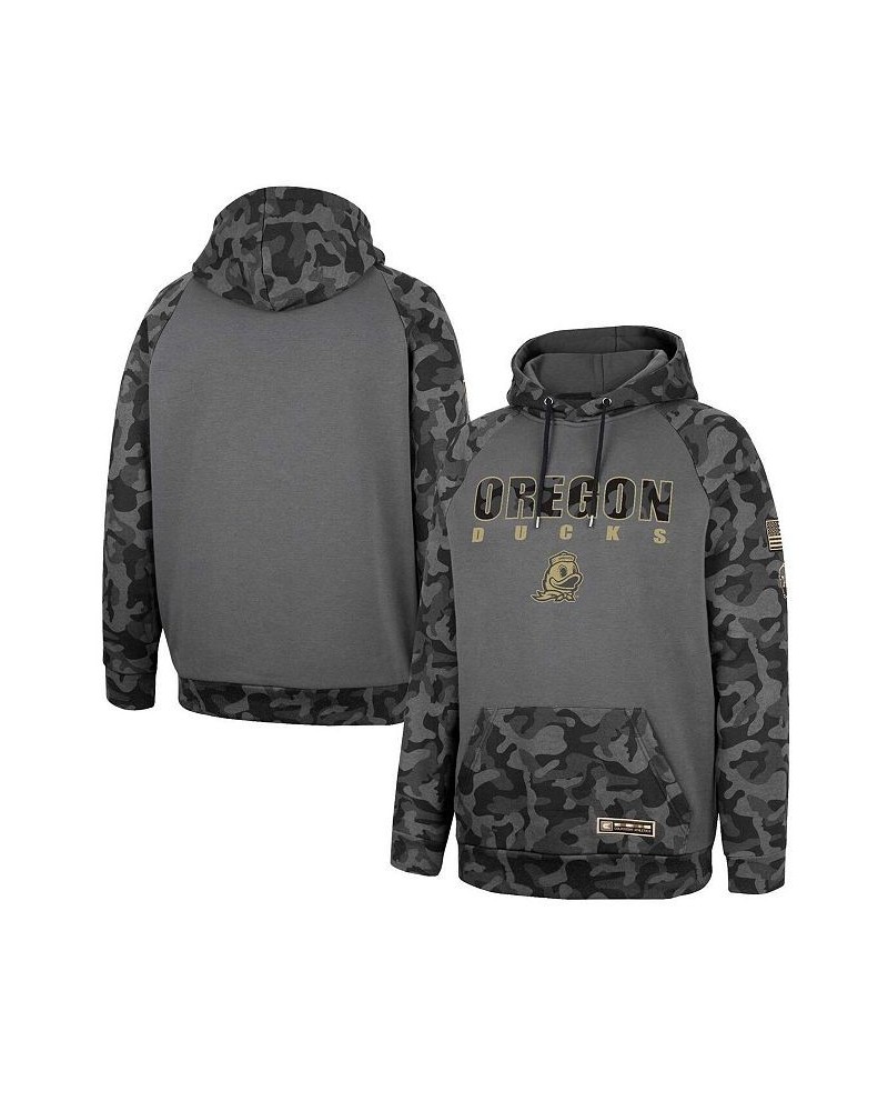 Men's Charcoal Oregon Ducks OHT Military-Inspired Appreciation Camo Stack Raglan Pullover Hoodie $31.85 Sweatshirt