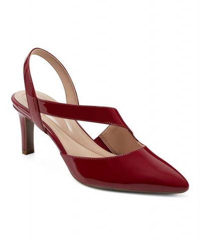Women's Recruit Pointy Toe Slingback Dress Pumps Red $52.32 Shoes