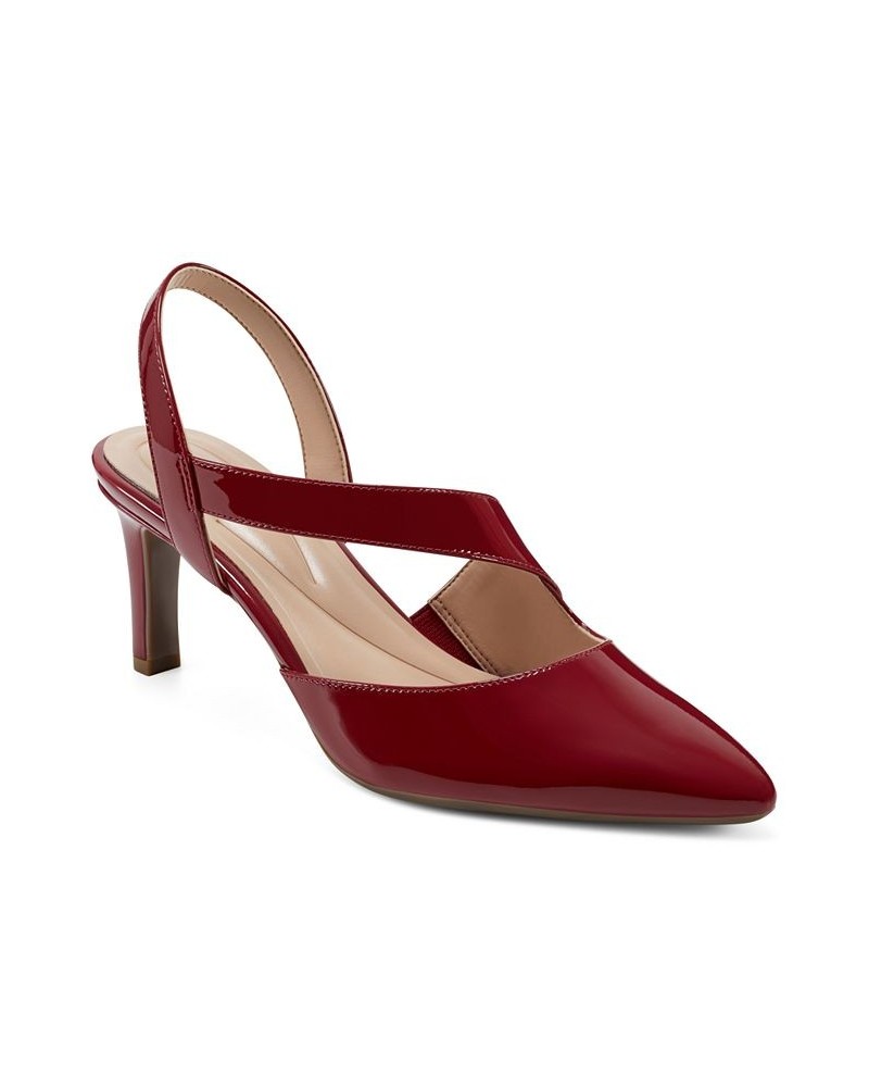 Women's Recruit Pointy Toe Slingback Dress Pumps Red $52.32 Shoes