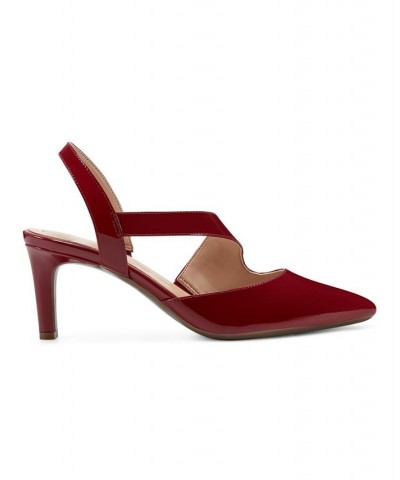 Women's Recruit Pointy Toe Slingback Dress Pumps Red $52.32 Shoes