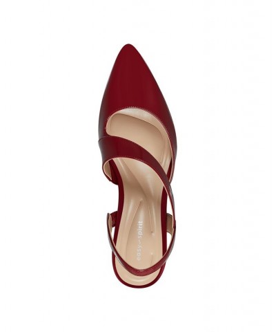 Women's Recruit Pointy Toe Slingback Dress Pumps Red $52.32 Shoes