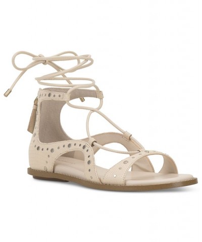 Dawnicee Studded Lace-Up Flat Sandals White $46.44 Shoes