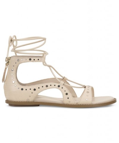 Dawnicee Studded Lace-Up Flat Sandals White $46.44 Shoes