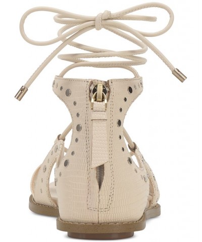 Dawnicee Studded Lace-Up Flat Sandals White $46.44 Shoes