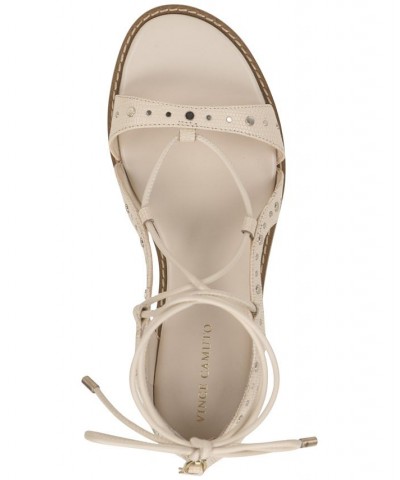 Dawnicee Studded Lace-Up Flat Sandals White $46.44 Shoes