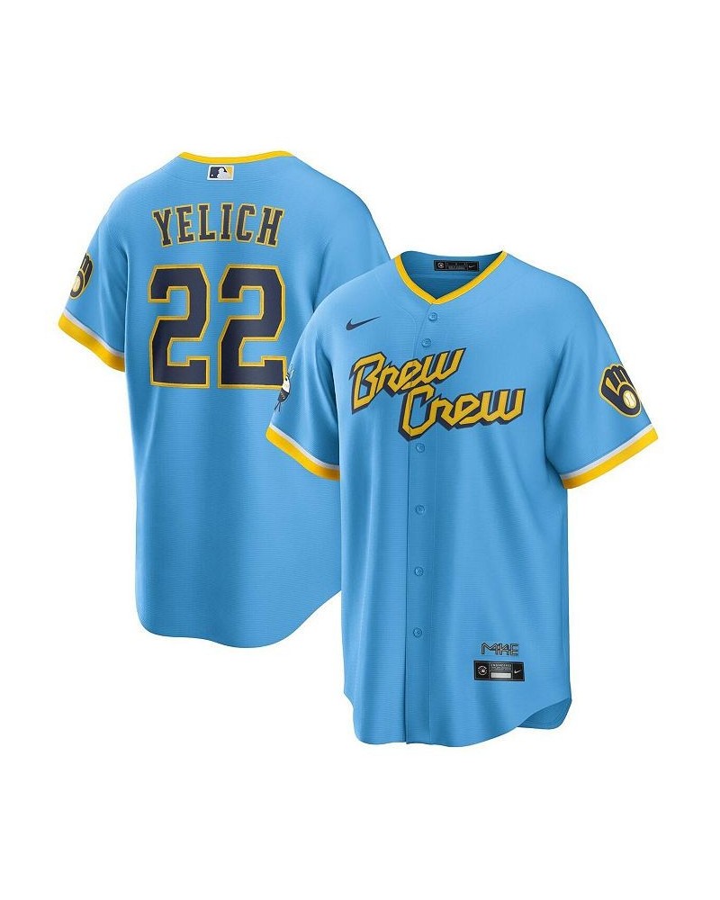 Men's Christian Yelich Powder Blue Milwaukee Brewers 2022 City Connect Replica Player Jersey $88.88 Jersey