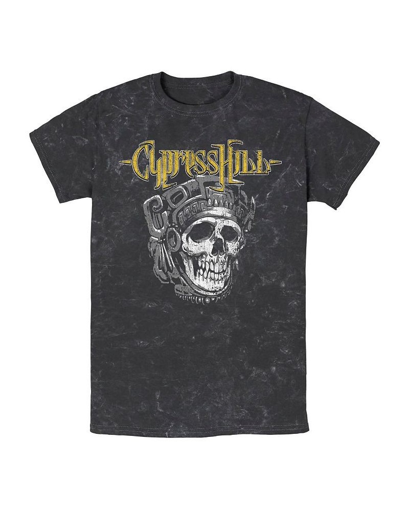 Men's Cypress Hill Aztec Skull Short Sleeve T-shirt Black $17.15 T-Shirts