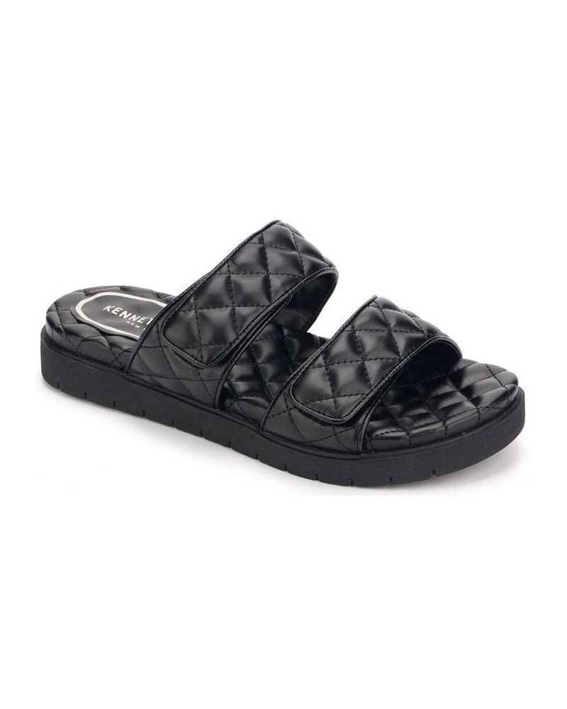 Women's Reeves Quilted Two Band Flat Sandals Black $43.35 Shoes