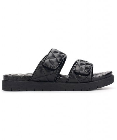 Women's Reeves Quilted Two Band Flat Sandals Black $43.35 Shoes