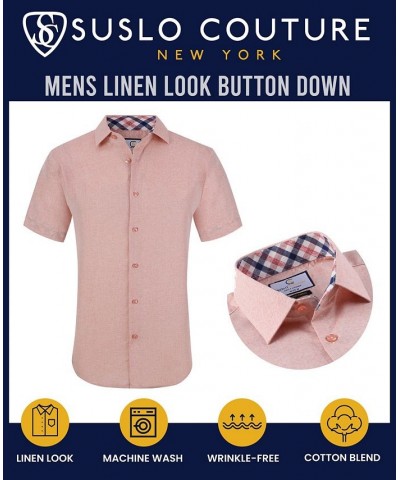 Men's Slim Fit Linen Look Short Sleeve Button Down Shirt PD01 $17.84 Dress Shirts