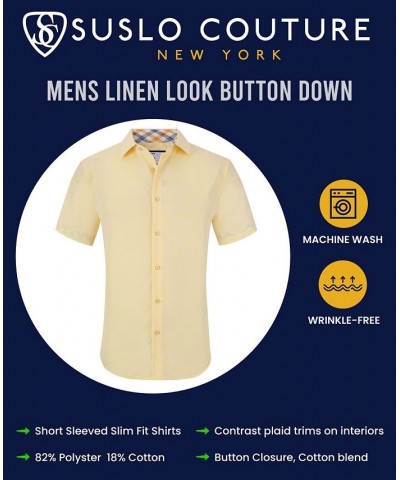 Men's Slim Fit Linen Look Short Sleeve Button Down Shirt PD01 $17.84 Dress Shirts