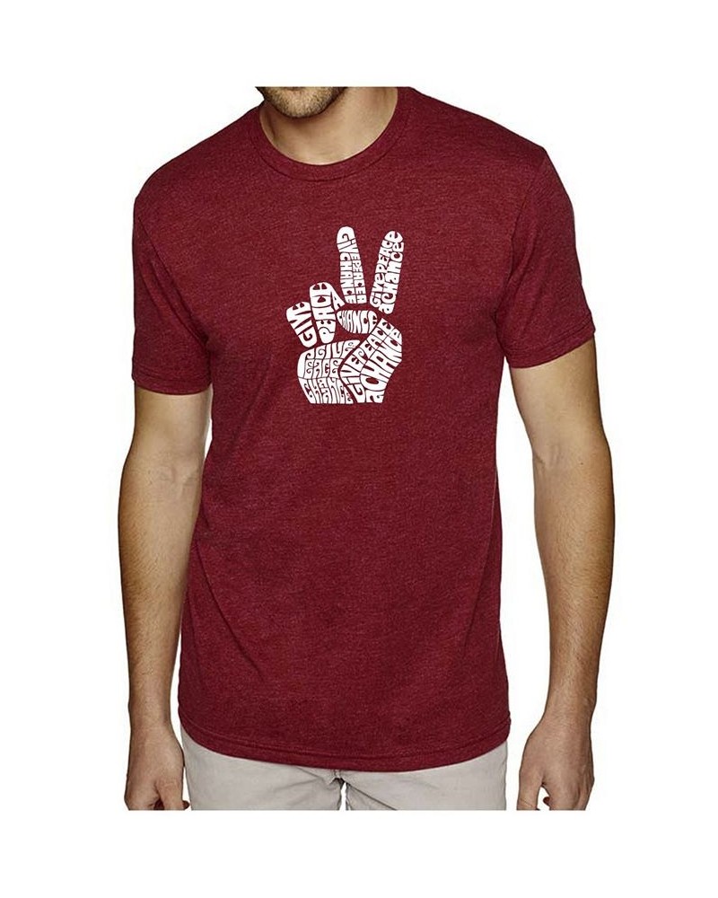 Men's Premium Word Art T-Shirt - Peace Fingers Red $22.50 T-Shirts