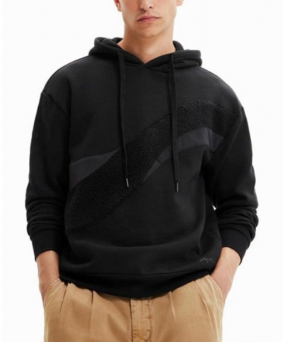 Men's Basalto Oversized Hoodie With Textured Geometric Design Black $62.00 Sweatshirt