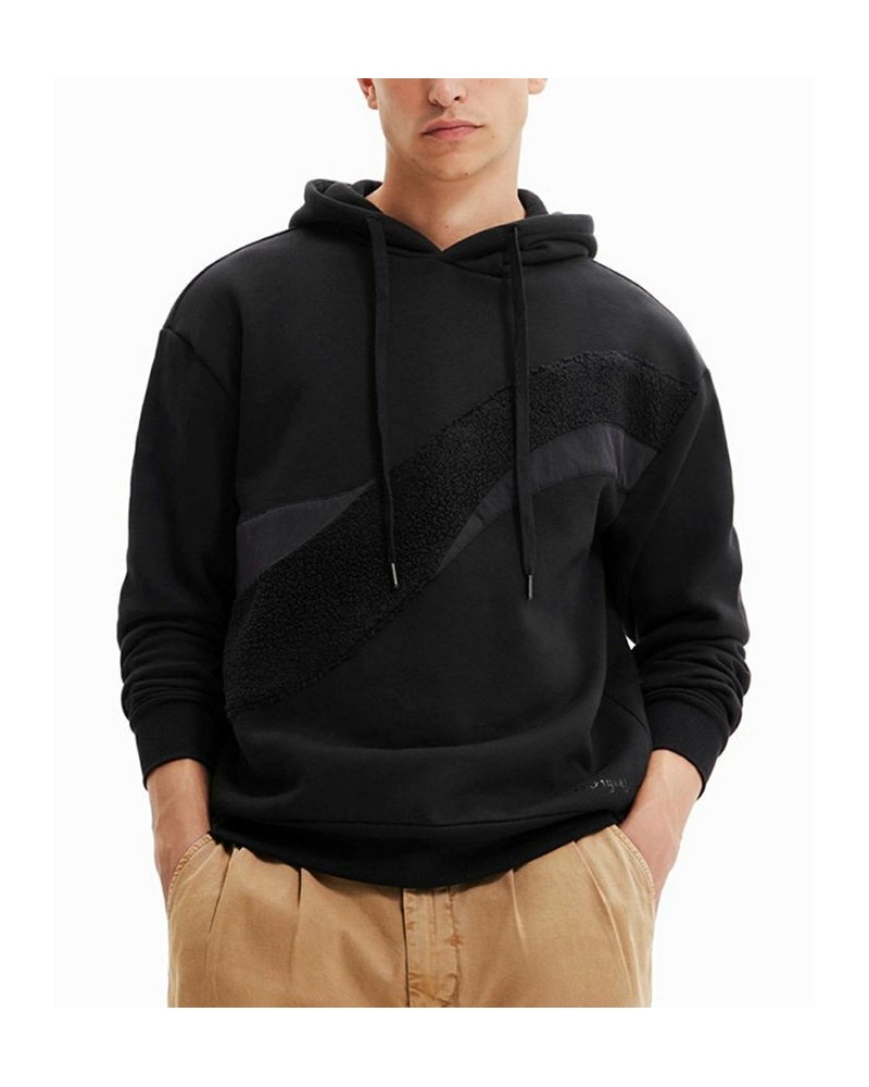 Men's Basalto Oversized Hoodie With Textured Geometric Design Black $62.00 Sweatshirt