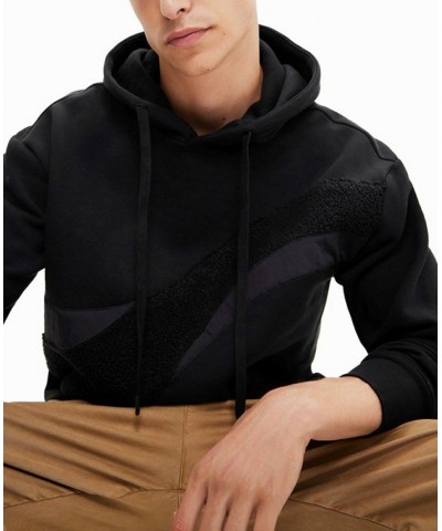 Men's Basalto Oversized Hoodie With Textured Geometric Design Black $62.00 Sweatshirt