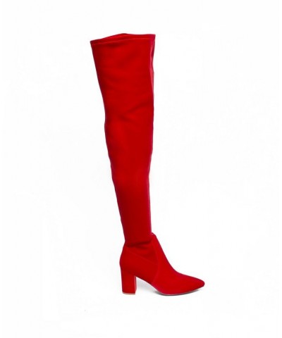 Women's Malia Extra Wide Calf Block Heels Thigh High Boots - Extended sizes 10-14 Red $21.48 Shoes