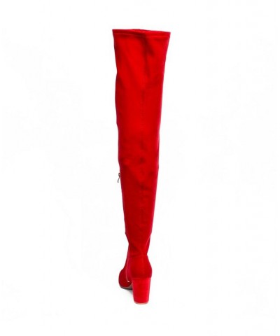 Women's Malia Extra Wide Calf Block Heels Thigh High Boots - Extended sizes 10-14 Red $21.48 Shoes