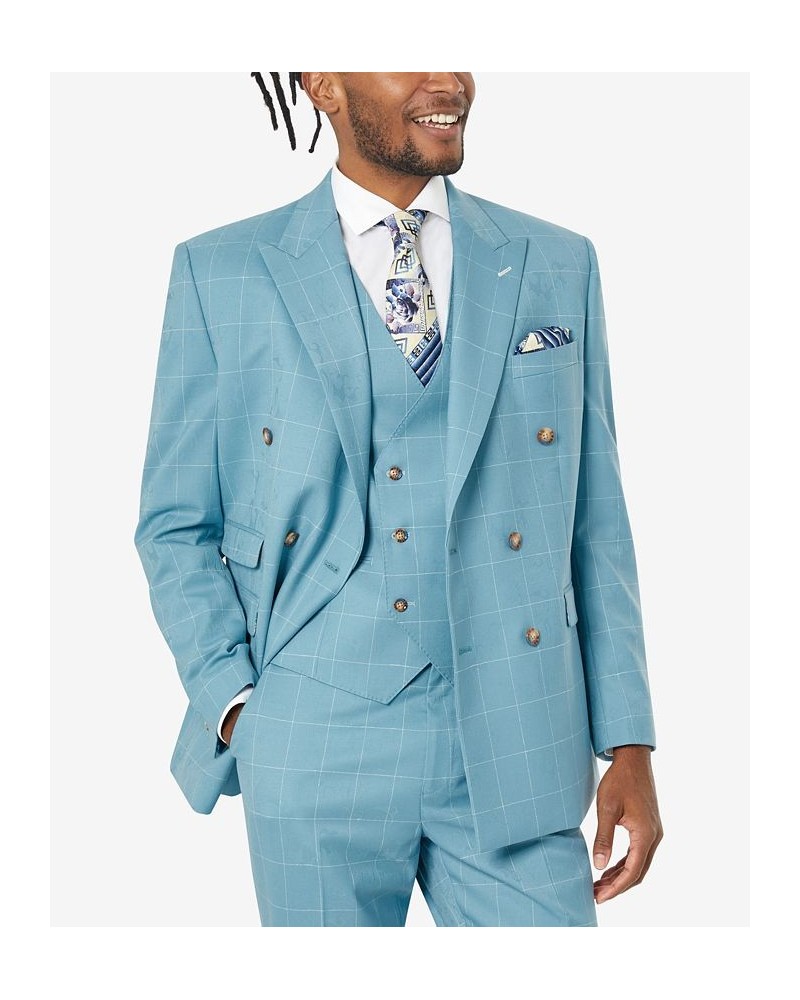 Men's Classic-Fit Wool Suit Jacket Teal Jacquard Windowpane $77.50 Suits