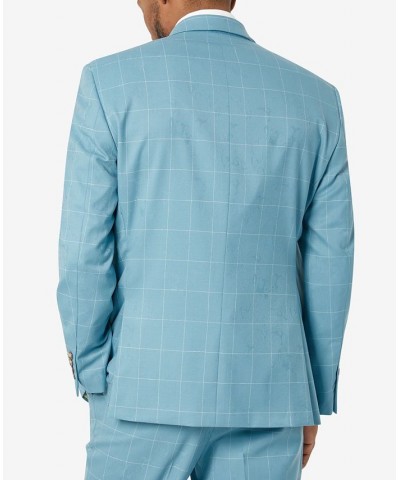 Men's Classic-Fit Wool Suit Jacket Teal Jacquard Windowpane $77.50 Suits