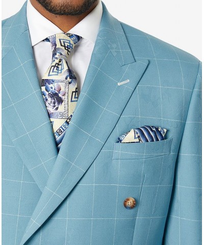 Men's Classic-Fit Wool Suit Jacket Teal Jacquard Windowpane $77.50 Suits