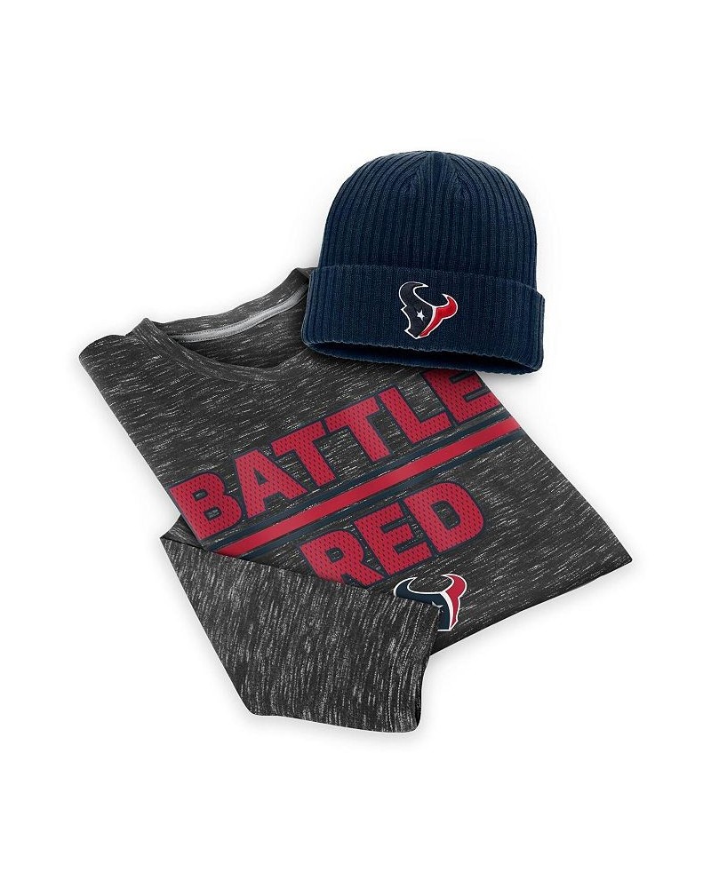 Men's Branded Charcoal, Navy Houston Texans Long Sleeve T-shirt and Cuffed Knit Hat Combo Set $22.56 T-Shirts