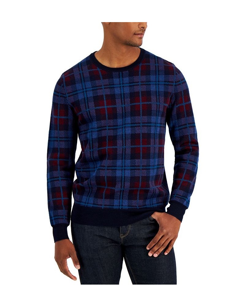 Men's Merino Plaid Sweater Blue $17.75 Sweaters