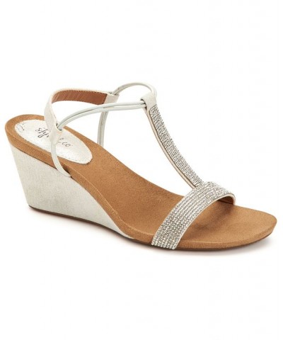 Mulan Embellished Wedge Sandals White $34.83 Shoes