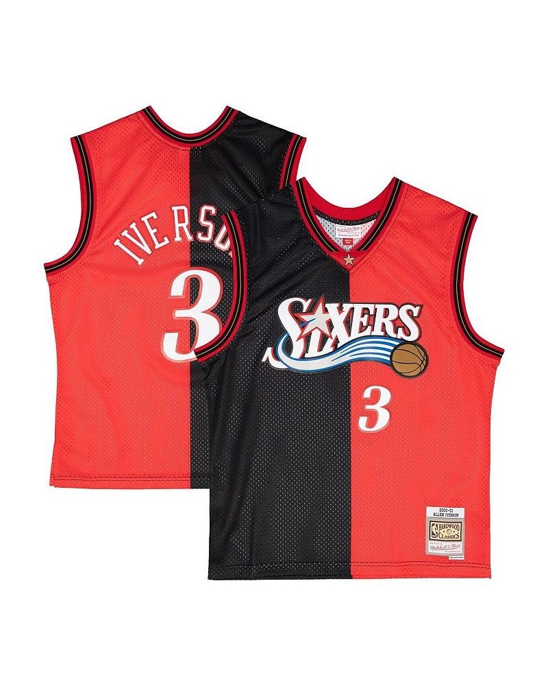 Men's Allen Iverson Black, Red Philadelphia 76ers Hardwood Classics 2000-01 Split Swingman Jersey $39.96 Jersey