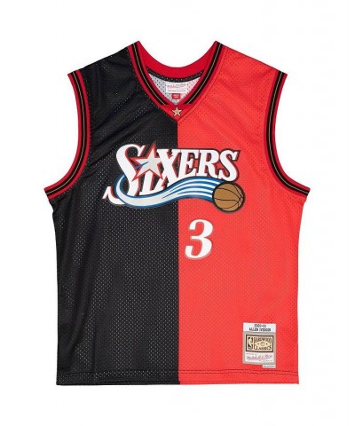 Men's Allen Iverson Black, Red Philadelphia 76ers Hardwood Classics 2000-01 Split Swingman Jersey $39.96 Jersey