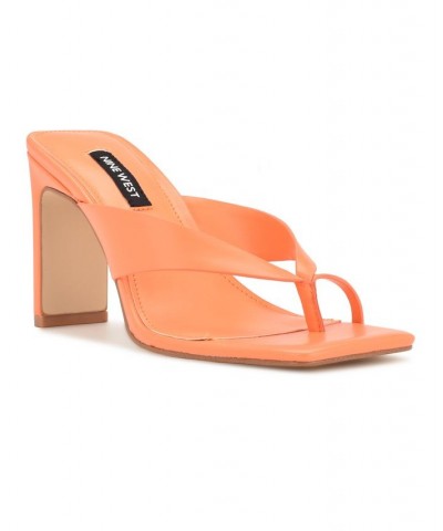 Women's Durlife Square Toe T-Strap Dress Sandals Orange $42.75 Shoes