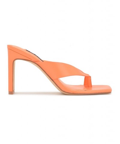 Women's Durlife Square Toe T-Strap Dress Sandals Orange $42.75 Shoes