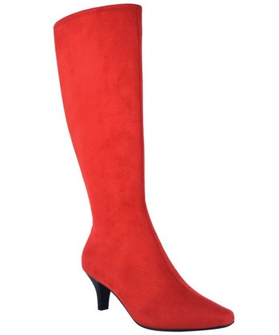 Women's Namora Wide-Calf Tall Heeled Boots Red $50.40 Shoes