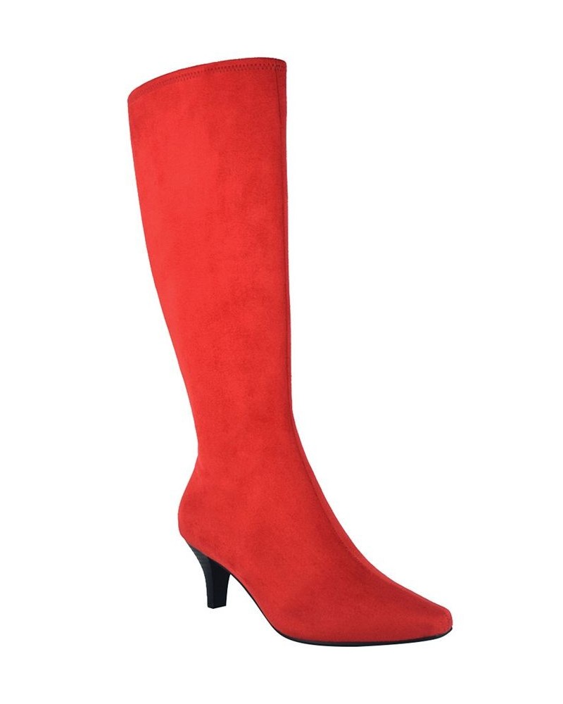 Women's Namora Wide-Calf Tall Heeled Boots Red $50.40 Shoes