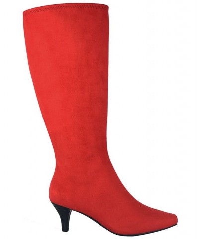 Women's Namora Wide-Calf Tall Heeled Boots Red $50.40 Shoes