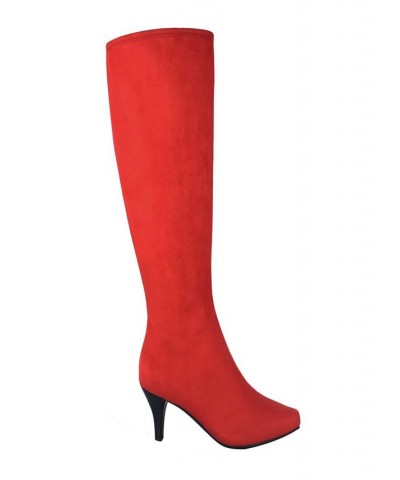 Women's Namora Wide-Calf Tall Heeled Boots Red $50.40 Shoes