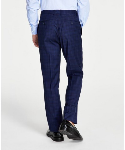 Men's Slim-Fit Grey Plaid Dress Pants Blue $25.49 Pants