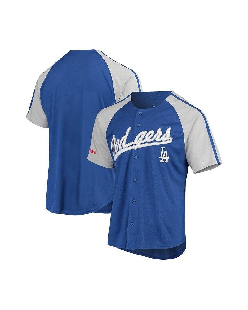 Men's Royal Los Angeles Dodgers Button-Down Raglan Replica Jersey $31.20 Jersey