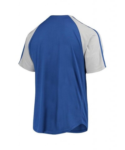 Men's Royal Los Angeles Dodgers Button-Down Raglan Replica Jersey $31.20 Jersey