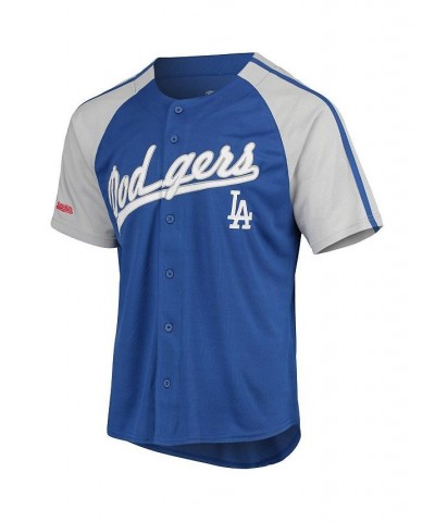 Men's Royal Los Angeles Dodgers Button-Down Raglan Replica Jersey $31.20 Jersey