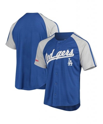 Men's Royal Los Angeles Dodgers Button-Down Raglan Replica Jersey $31.20 Jersey