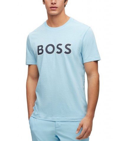 BOSS Men's Crew-Neck Cotton Jersey Logo Print T-shirt Blue $35.10 T-Shirts
