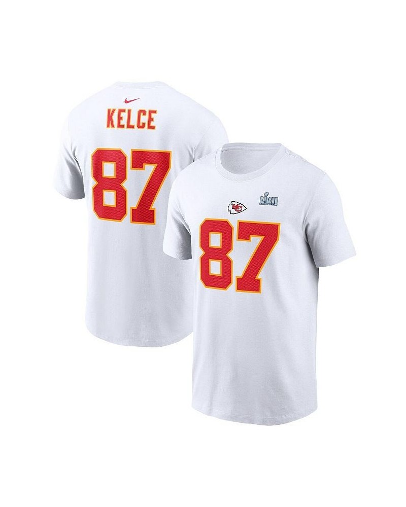Men's Travis Kelce White Kansas City Chiefs Super Bowl LVII Name and Number T-shirt $24.44 T-Shirts