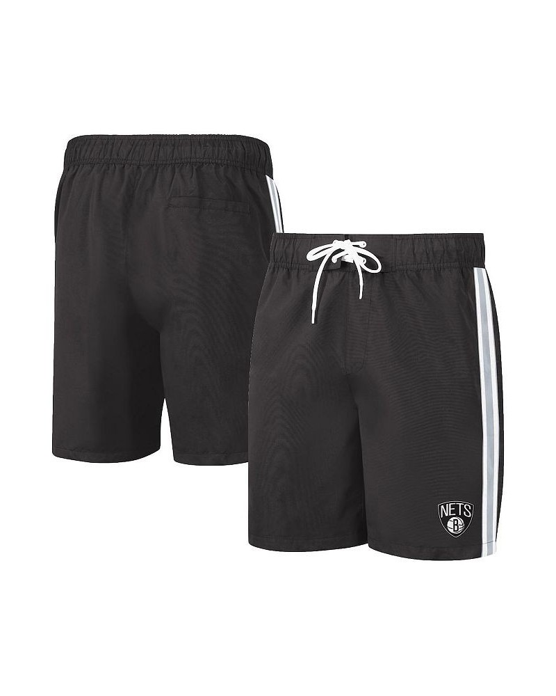 Men's Black, Gray Brooklyn Nets Sand Beach Volley Swim Shorts $30.79 Swimsuits