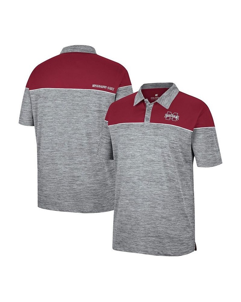 Men's Heathered Gray, Maroon Mississippi State Bulldogs Birdie Polo Shirt $22.00 Polo Shirts