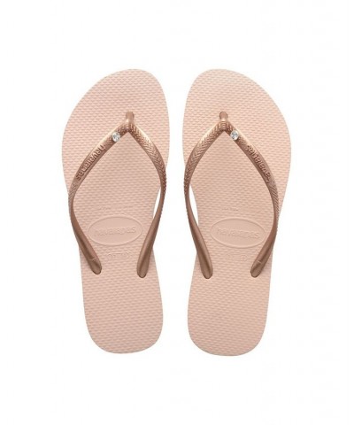 Women's Slim Swarovski Crystal II Flip Flop Sandals Pink $21.27 Shoes