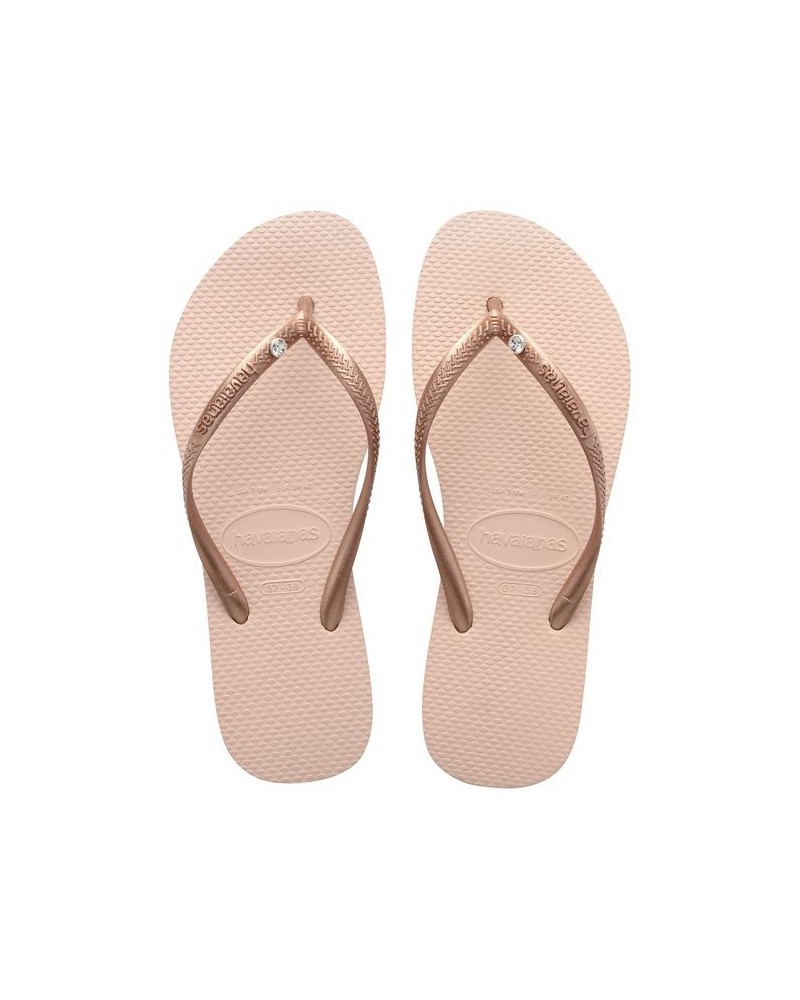 Women's Slim Swarovski Crystal II Flip Flop Sandals Pink $21.27 Shoes