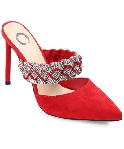 Women's Hazzl Braided Rhinestone Stilettos Red $44.20 Shoes