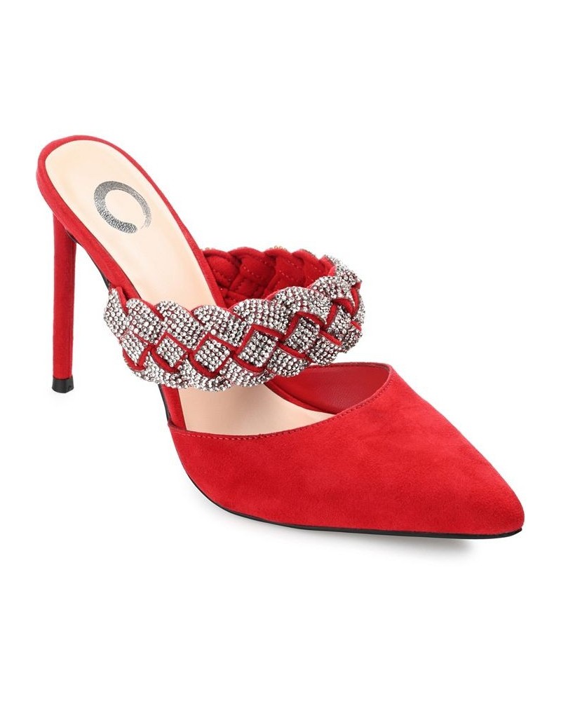 Women's Hazzl Braided Rhinestone Stilettos Red $44.20 Shoes