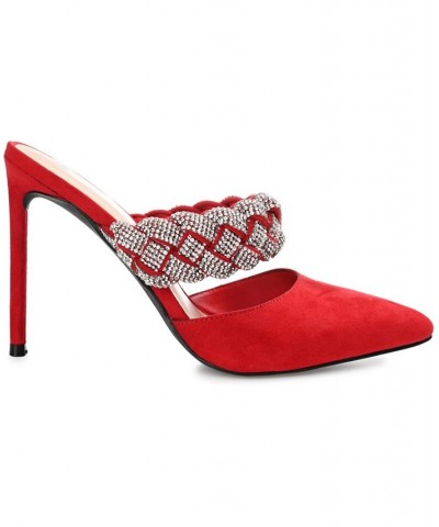 Women's Hazzl Braided Rhinestone Stilettos Red $44.20 Shoes