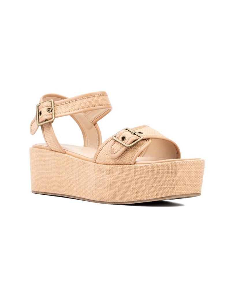 Women's Winnie Wide Width Platform Sandals Tan/Beige $49.38 Shoes